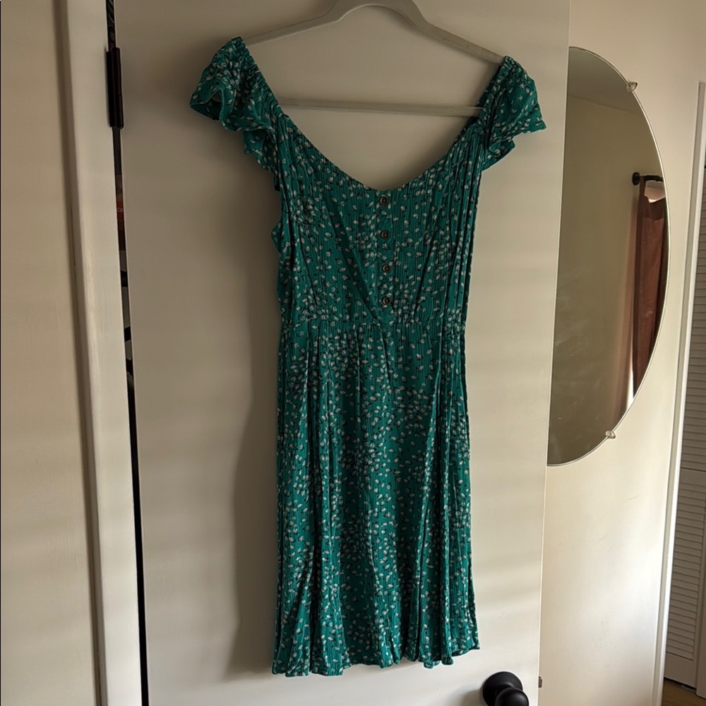 Billabong Green Smocked Sundress with Flutter Cap Sleeves